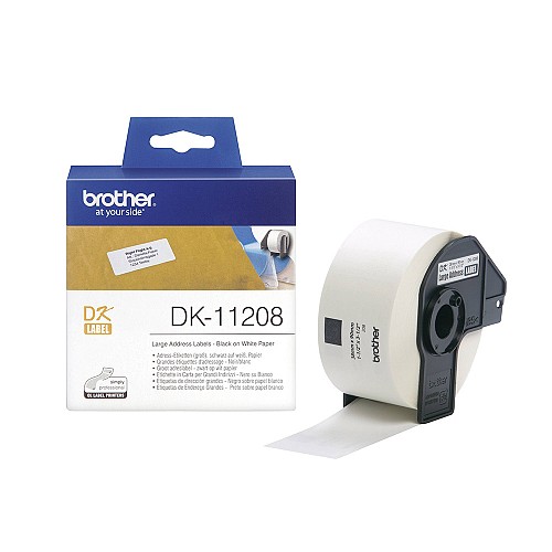 Brother DK-11208 Label Roll – Black on White, 38mm x 90mm (DK11208) (BRODK11208)